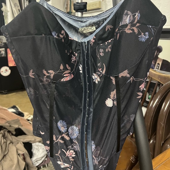 Free People Tops - Free People Floral Black Corset Bodysuit with Hook Closure- new with tags
